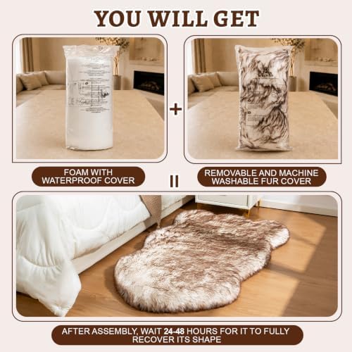 Dog Bed Rug Medium Size, Faux Fur Orthopedic Thick Foam 40"x24"x3"