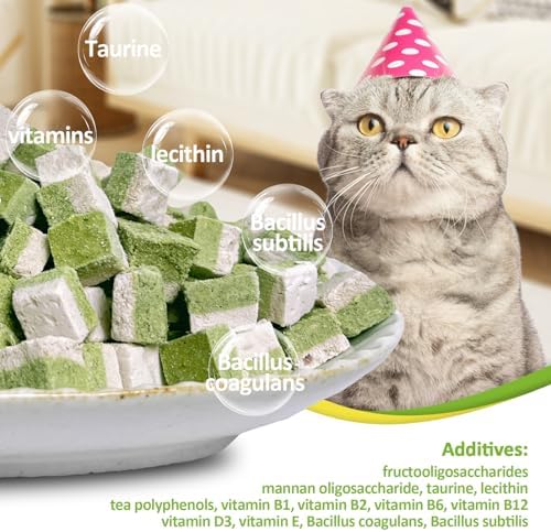 Freeze-Dried Cat Grass Treats with Omega-3 Fish Oil Blend - Hairball Control, Skin & Coat Health for Cats (Chicken & Fish Oil, 1.76 oz)