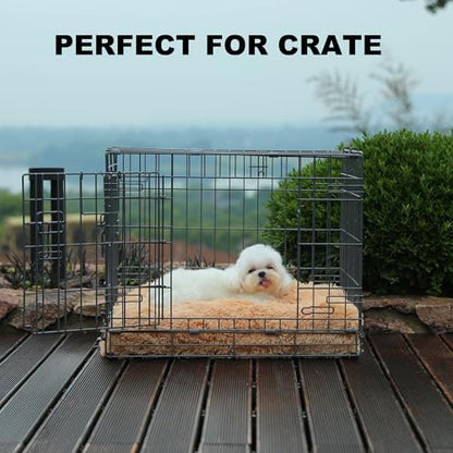 Bedfolks Plush Waterproof Dog Crate Bed, Removable Washable Cover, Faux Fur, Fluffy Kennel Bed 23"x18", Camel