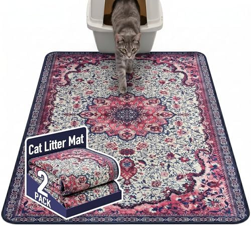 Hompet Cat Litter Mat 2 Pack, 48x72 Large Machine Washable Trapping Mats for Cats, Super Absorbent & Urine-Proof Cat Litter Box Mat for Floor, Waterproof & Non Slip Kitty Litter Rug