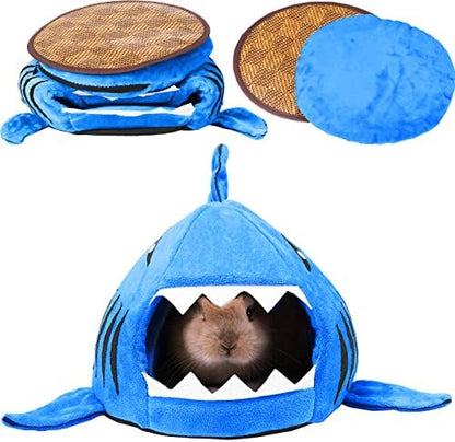 Jetec Shark Guinea Pig Hideout Bed, Small Animal Hamster House, Navy Blue