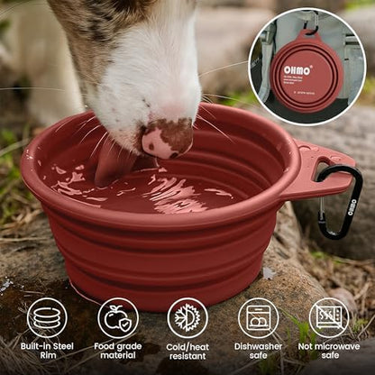OHMO Small Collapsible Dog Bowls, Steel Rim, 12oz, 2pcs, Coral&Brick Red