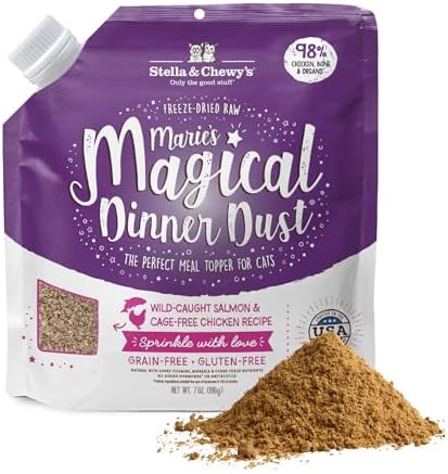 Stella & Chewy's Freeze-Dried Raw Cat & Kitten Food Topper - Magical Dinner Dust - Premium Wild-Caught Salmon & Cage-Free Chicken - Grain-Free, Protein-Rich - Perfect for Picky Eaters - 7 oz