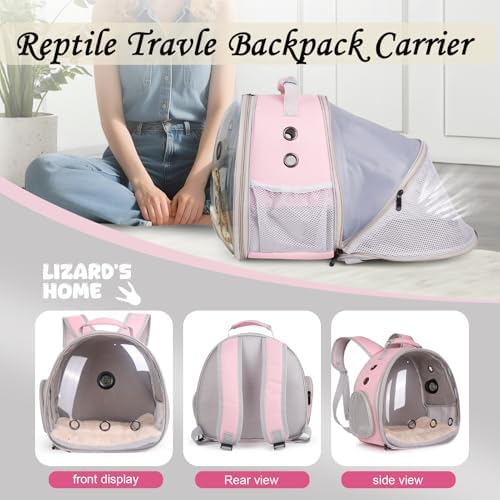 Back Extention Bearded Dragon Travel Backpack Carrier with Reptile Thermometer and Humidity Gauge Lizard Travel Cage Space Capsule Clear Bubble Window Astronaut Reptile Carrier Bag for Ball Python