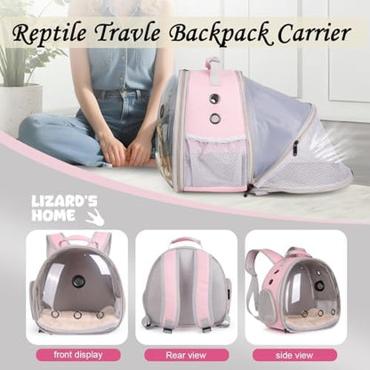 Back Extention Bearded Dragon Travel Backpack Carrier with Reptile Thermometer and Humidity Gauge Lizard Travel Cage Space Capsule Clear Bubble Window Astronaut Reptile Carrier Bag for Ball Python