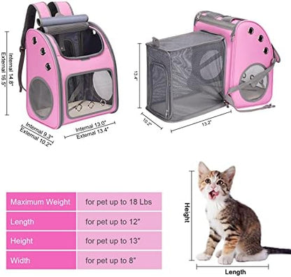 Expandable Cat Backpack Carrier, Portable Cat Backpack Up to 18 lbs