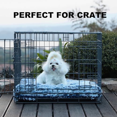 Bedfolks Plush Dog Crate Bed, Washable Cover, Faux Fur Pad, 21"x13", Dark Blue