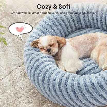 MIXJOY Dog Bed Medium Size Dogs, Washable Medium Dogs Bed with Removable Cover, Cozy Donut Dog Ded Fluffy Plush Faux Fur Pet Bed with Anti-Slip Bottom, 30"x30"x8", Blue