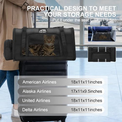 Soft-Sided Cat Carrier with Foldable Litter Box for Air Travel, Black