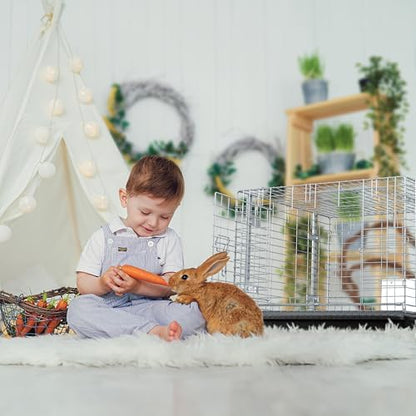 HOMESTEAD Rabbit Cage with Pull-Out Tray – 24 Inch Bunny Cage, Metal Rabbit Breeding Cage, Dual Access Doors, Waterproof Bottom & Urine Guard