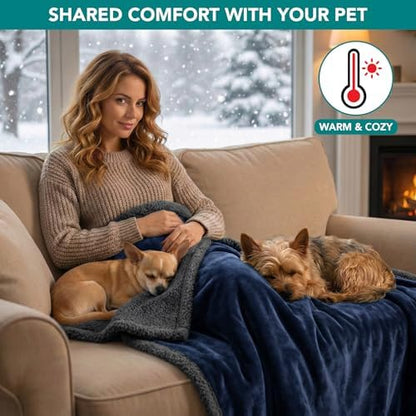 PetAmi Waterproof Dog Blanket for Large Dog Pet, 90x90 Queen, Blue Grey