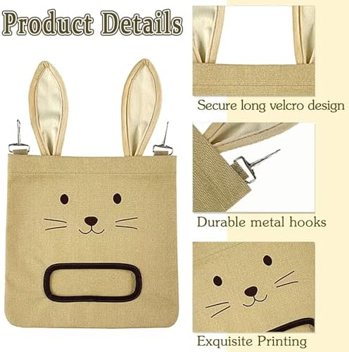 Rabbit Hay Feeder Bag - Hanging Rabbit Hay Feeder for Rabbits, Guinea Pigs and Chinchillas, Moss and Alfalfa Hay (Khaki)