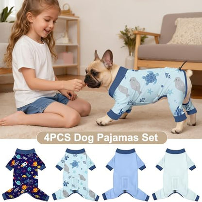 Bienbee Dog Pajamas, 4 Pack Adjustable Onesies for Small to Large Dogs XS