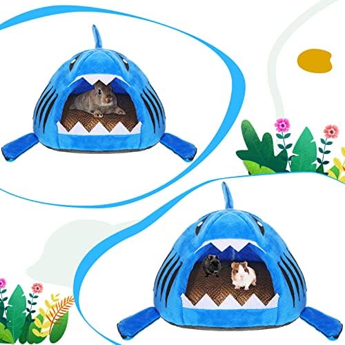 Jetec Shark Guinea Pig Hideout Bed, Small Animal Hamster House, Navy Blue