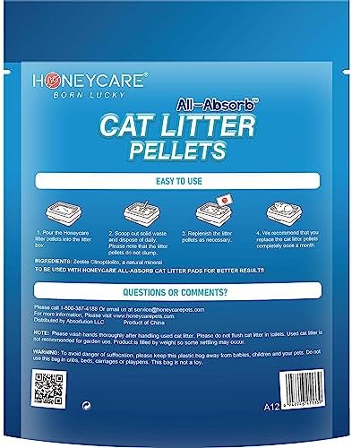 Honey Care All-Absorb Cat Litter Pellets, Zeolite, Long-Lasting Odor Control Non-climping Litter, 3.5 Lbs Pack
