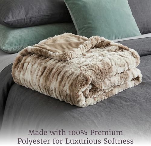 Lavish Home Oversized Ruched Faux Fur Blanket, Taupe, 60” x 80”