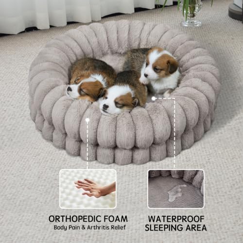 BALANCE Luxury Donut Dog Bed, 24 Inches Round Dog Beds for Small Dogs Washable, Orthopedic Calming Pet Bed for Puppy and Cats with Anti-Slip Bottom (Oatmeal)