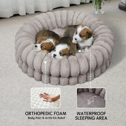 BALANCE Luxury Donut Dog Bed, 24 Inches Round Dog Beds for Small Dogs Washable, Orthopedic Calming Pet Bed for Puppy and Cats with Anti-Slip Bottom (Oatmeal)