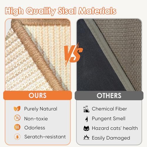 Natural Sisal Cat Scratcher Bed with Hammock – Solid Wood Furniture Style, Extra Large Cat Lounger & Scratch Pad for Indoor Cats, Protects Furniture