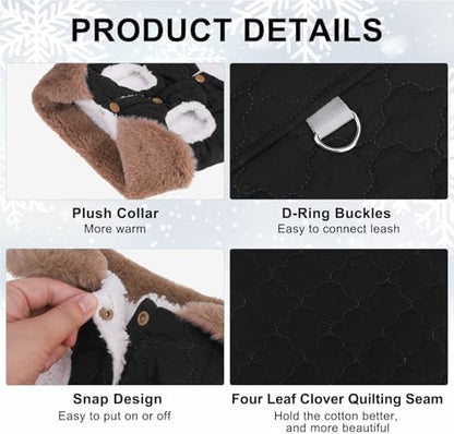BEAUTYZOO Warm Dog Puffer Jacket Vest, Dog Winter Coat with Harness,Black M