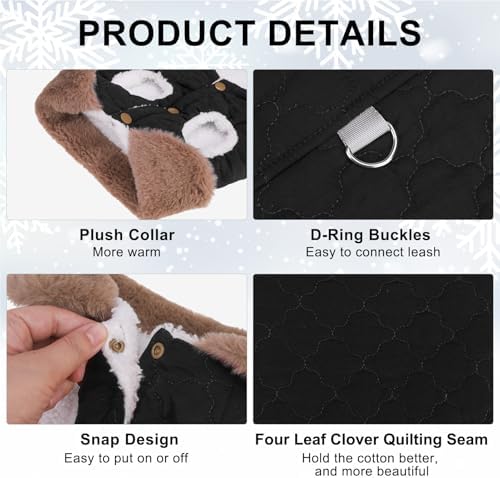 BEAUTYZOO Warm Dog Puffer Jacket Vest, Dog Winter Coat with Harness,Black M