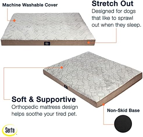 Serta Orthopedic Quilted Pillow Top Dog Bed for Pets – Chocolate Brown (X-Large)