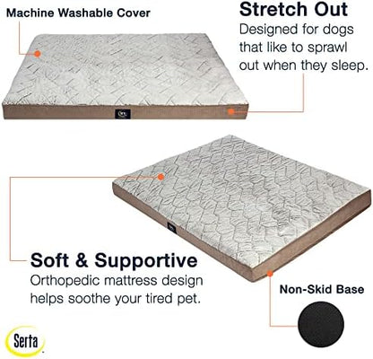 Serta Orthopedic Quilted Pillow Top Dog Bed for Pets – Chocolate Brown (X-Large)
