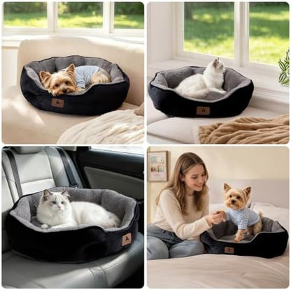 Asvin Small Dog Bed for Small Dogs, Cat Beds for Indoor Cats, Pet Bed for Puppy and Kitty, Extra Soft & Machine Washable with Anti-Slip & Water-Resistant Oxford Bottom, Black, 20 inches