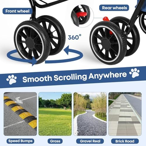 Double Pet Stroller for Dogs and Cats,Cat Strollers for 2 Cats,Navy Blue