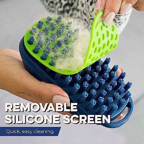 Bonza Silicone Dog Brush - Dog Brush for Shedding & Massage, Cat Bath Scrubber for Easy Shampoo, Pet Grooming Tool with Removable Hair Screen, Navy Blue, Silicone