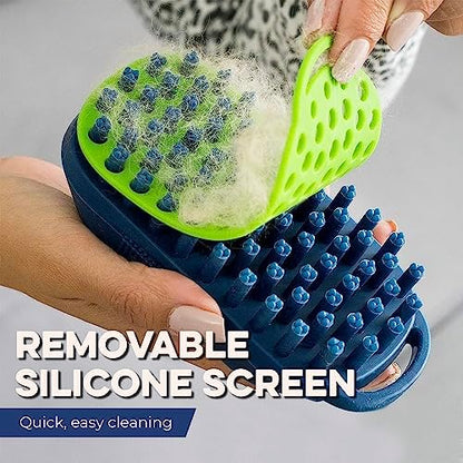 Bonza Silicone Dog Brush - Dog Brush for Shedding & Massage, Cat Bath Scrubber for Easy Shampoo, Pet Grooming Tool with Removable Hair Screen, Navy Blue, Silicone