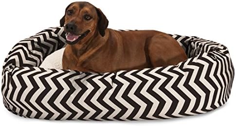 Majestic Pet 52 Inch Chevron Sherpa Calming Dog Bed Washable – Cozy Soft Round Pet Bed with Spine for Head Support - Fluffy Donut Bed 52x35x11 (inch) – X- Large - Black