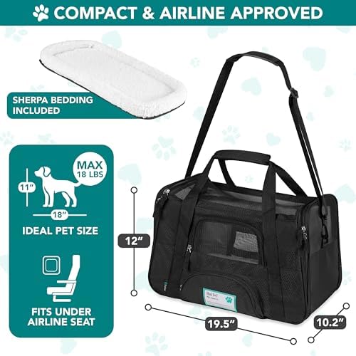 PetAmi Airline Approved Pet Carrier for Cats & Small Dogs, Large, Black