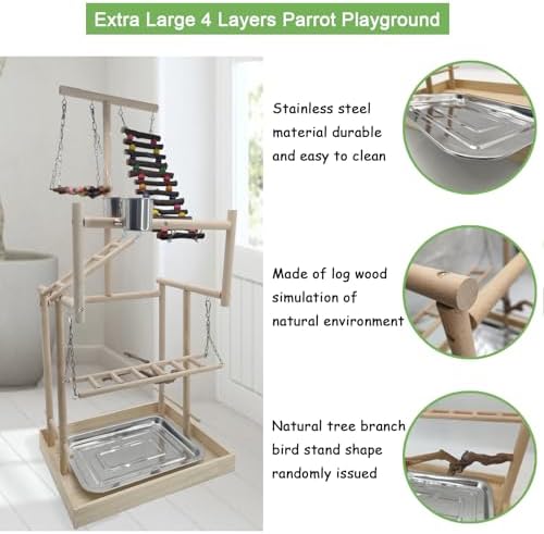 Hamiledyi 4 Layers Large Bird Playground 32" H Pet Parrot Playstand Gym