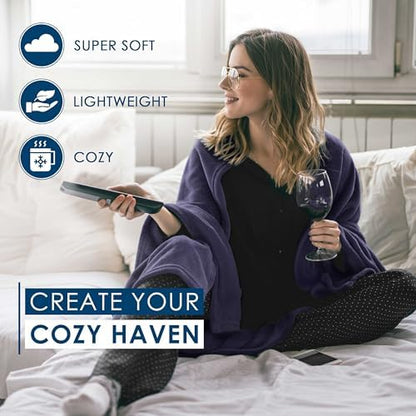 King Size Fleece Blanket | Comfy Supersoft Fleece Blanket – All-Season Light Weight Throw Blanket | Luxuriously Soft | Throw Blanket for Couch and Sofa | Machine Wash | Navy