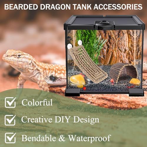 RUNANIA Bearded Dragon Tank Accessories, Reptile Mat Hammock Plants Bridge Jungle Climber Vines Terrarium Decorations for Bearded Dragon Lizard Snake