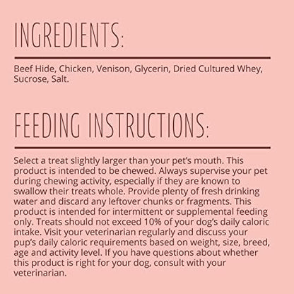 Better Belly Proteins with Real Venison Small Rolls 6 Count, Digestible Rawhide for Dogs, 4.2 OZ (Pack of 4)