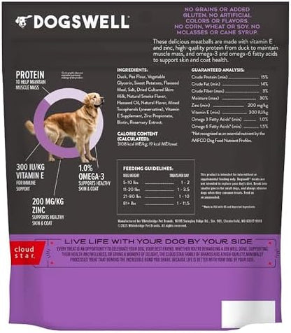 DOGSWELL Skin & Coat Duck Recipe Meatballs Dog Treats - 14 oz.