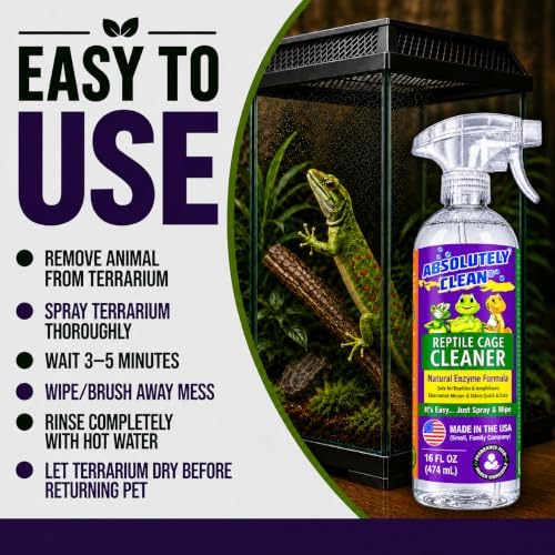 Absolutely Clean Amazing Reptile & Amphibian Terrarium Cleaner and Odor Eliminator - Just Spray/Wipe - Safely & Easily Removes Reptile & Amphibian Messes - USA Made