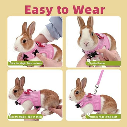 AIITLE Breathable Bunny Harness and Leash Set with Cute Bow, Pink L