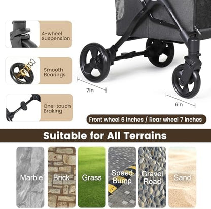 T1 Double Pet Stroller for Small Dogs & Cats (Black)