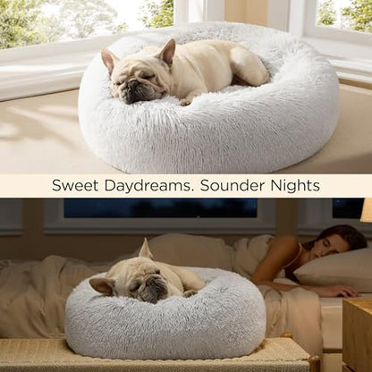 Bedsure Calming Cat Beds Donut Round Washable Kitten Bed,20 inches