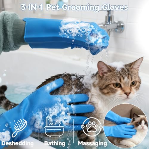 2PCS Dog Washing Gloves and Dog Shampoo Brush, Dog Bath Brush That can add Dog Shampoo, Dog Bath Supplies Dog and Cat Bath Set