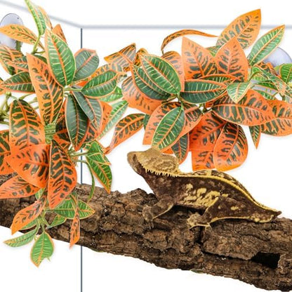 QUOZUO 2 Pack Reptile Plants, Artificial Hanging Plants with Suction Cups, Habitat Decor Plastic Vines Decorations for Bearded Dragons Lizards Snake Geckos Frogs -Gold