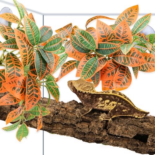 QUOZUO 2 Pack Reptile Plants, Artificial Hanging Plants with Suction Cups, Habitat Decor Plastic Vines Decorations for Bearded Dragons Lizards Snake Geckos Frogs -Gold