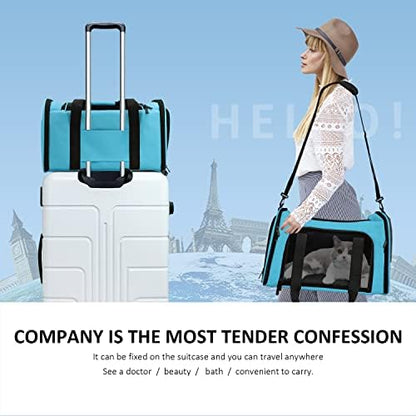 Henkelion Pet Carrier for Small Medium Cats Puppies up to 15 Lbs, Airline Approved Small Dog Travel Puppy Carrier Soft Sided, Collapsible - Blue