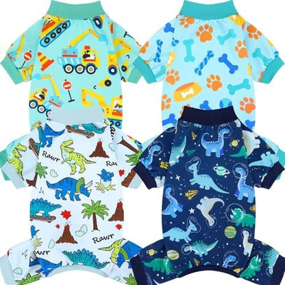 XPUDAC 4 Pack Dog Pajamas for Small Medium Sized Doggie Comfy Strechy Dog Pjs for Boy Puppy Clothes Cat Onesies Pet Outfits, L