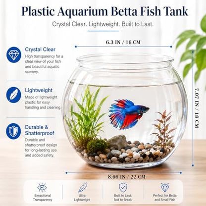 POPETPOP Plastic Aquarium Betta Fish Tank 1 Gallon Clear Goldfish Bowl Unbreakable Round Fish Vases Bowl for Home décor Wedding Event Party Goldfish Lovers
