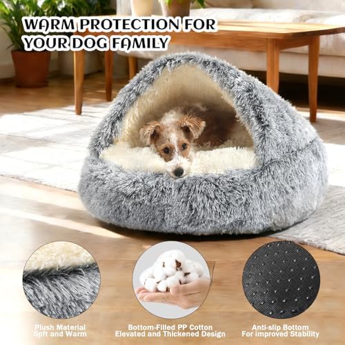 NOYAL Hooded Donut Bed, Calming Cave for Cats & Small Dogs