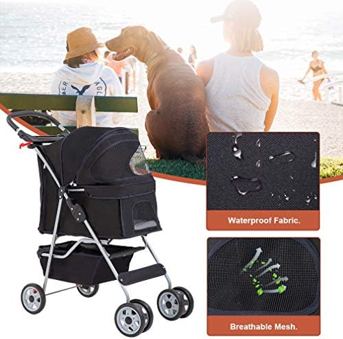 BestPet | 4-Wheel Foldable Pet Stroller | Black | Lightweight & Portable